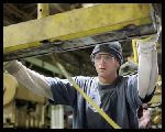 Jimmy (Eminem) struggles to keep his day job in "8 Mile"