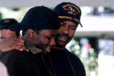 Derek Luke and Denzel Washington on the set of Fox Searchlight's Antwone Fisher - 2002