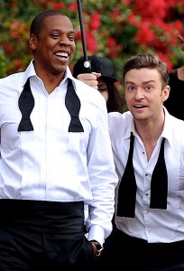 Justin Timberlake and Jay-Z on the set of their music video