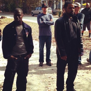 Kevin Hart and Ice Cube on Ride Along set