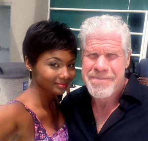 SDCC 2015 Hand of God Emayatzy Corinealdi and Ron Perlman