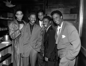 CHICAGO - JANUARY 1991: The Five Heartbeats(Harry J. Lennix, Robert Townsend, Leon Robinson, Tico Wells and Michael Wright), poses for photos at Orly's Restaurant in Chicago, Illinois in JANUARY 1991. (Photo By Raymond Boyd/Michael Ochs Archives/Getty Images)