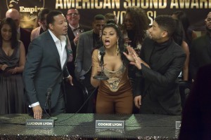 EMPIRE: Pictured L-R: Terrence Howard, Taraji P. Henson and Jussie Smollett in the "More Than Kin" episode of EMPIRE airing Wednesday, April 27 (9:00-10:00 PM ET/PT) on FOX. ©2016 Fox Broadcasting Co. CR: Chuck Hodes/FOX