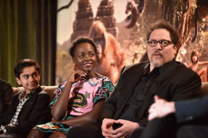 LOS ANGELES, CALIFORNIA - APRIL 04: (L-R) Actors Neel Sethi, Lupita Nyong'o and director Jon Favreau onstage at Disney's "THE JUNGLE BOOK" Press Conference at The Beverly Hilton on April 4, 2016 in Los Angeles, California. (Photo by Alberto E. Rodriguez/Getty Images for Disney) *** Local Caption *** Neel Sethi;Lupita Nyong'o;Jon Favreau