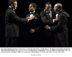 Brian Stokes Mitchell, Billy Porter, Joshua Henry and Brandon Victor Dixon in Shuffle Along, or The Making of the Musical Sensation of 1921 and All That Followed, featuring music and lyrics by Noble Sissle and Eubie Blake, book by F.E. Miller and Aubrey Lyles, with a new book and direction by George C. Wolfe and choreography by Savion Glover, at The Music Box Theatre (239 West 45th Street). © Julieta Cervantes